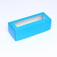 Коробка складная с окном под рулет, голубая, 26×10×8 см