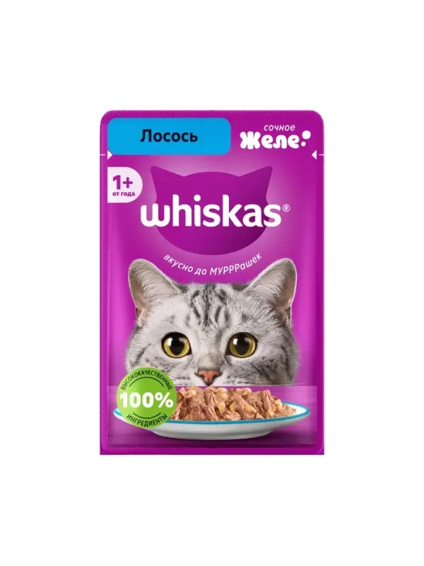 Влажный корм Whiskas для кошек, с лососем, желе 75 г