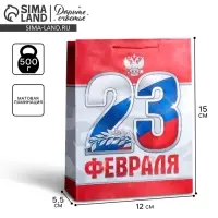 Пакет подарочный ламинированный, упаковка, «23 февраля!», S 12 х 15 х 5.5 см