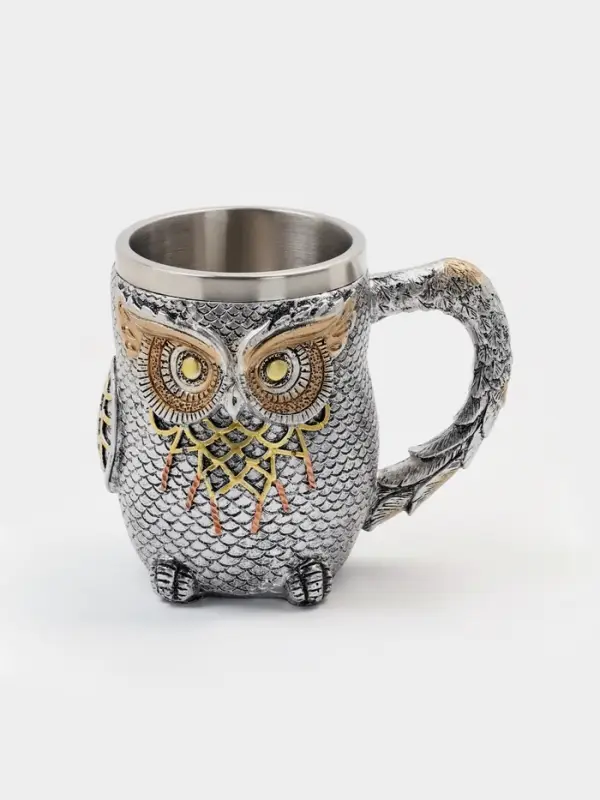 Кружка средневековая &laquo;Сова&raquo;, 400 мл, 14.5&times;10&times;11.5 см, нержавеющая сталь, серебристая