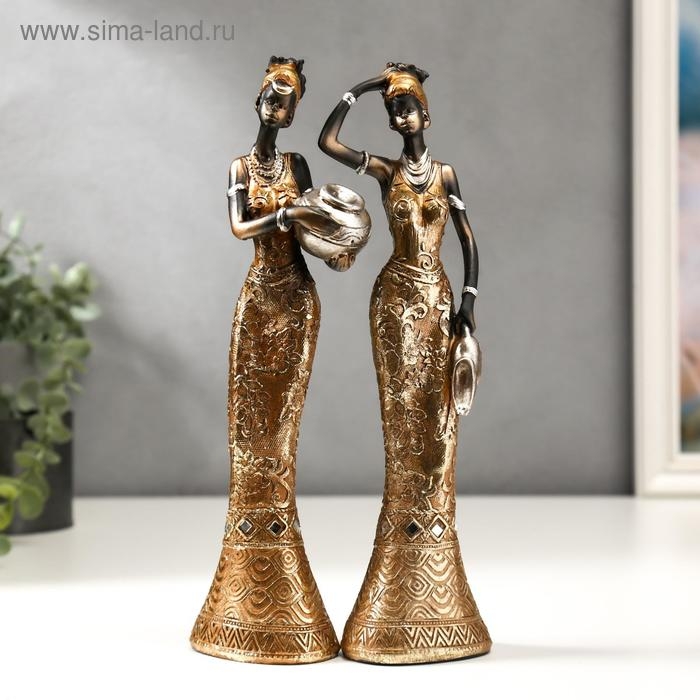 Сувенир полистоун  Сувенир полистоун "Африканка с кувшином, в платье с золотыми цветами" МИКС 26х7х5 см