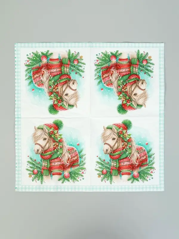 Салфетки бумажные трёхслойные «Новогодний пони», 33х33, 20шт Салфетки бумажные трёхслойные «Новогодний пони», 33х33, 20шт