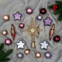 Ёлочные игрушки &laquo;Глория&raquo;, набор с верхушкой 43 шт. (32 шара, 4 сосульки, 6 звёзд), МИКС