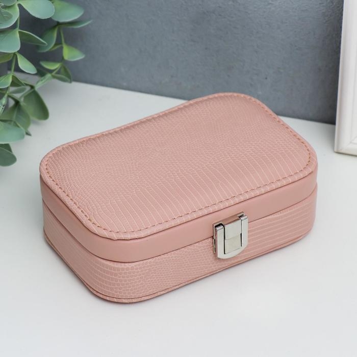 Шкатулка кожзам для украшений  Шкатулка кожзам для украшений "Рептилия розовая" миниатюра комбинированная 4,5х10х15 см