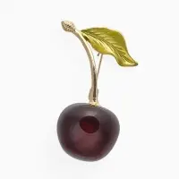 Брошь &laquo;Вишенка&raquo;, с листочком, бордово-зелёная в золоте