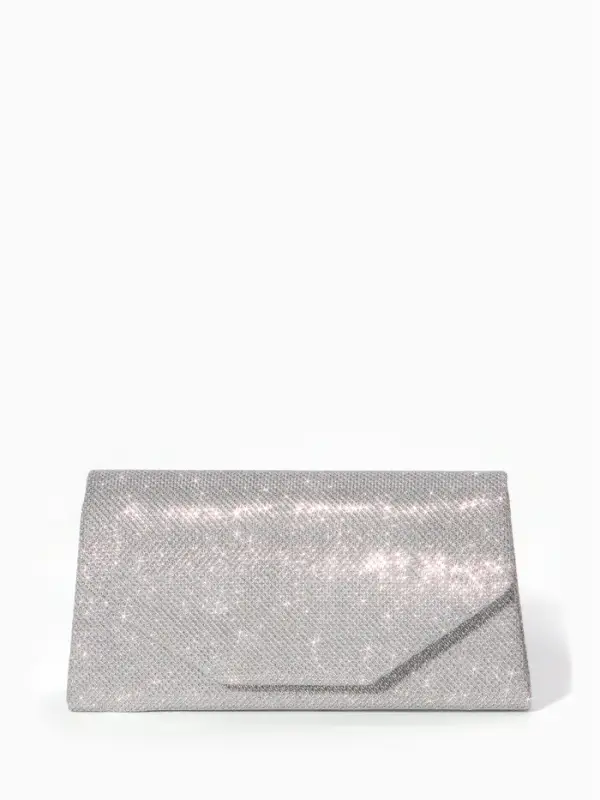 Сумка-клатч на магните, длинная цепь, цвет серебристый