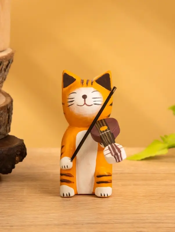 Сувенир «Кот скрипач», 3.5×8×8 см, дерево, оранжевый