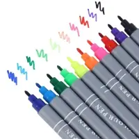 Фломастеры 10 цветов, двухсторонние, круглый наконечник 2 мм/5 мм, вентилируемый колпачок, блистер