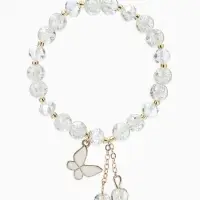 Браслет с подвесками &laquo;Сахарный. Бабочка&raquo;, d=6 см, шар №8, белый в золоте