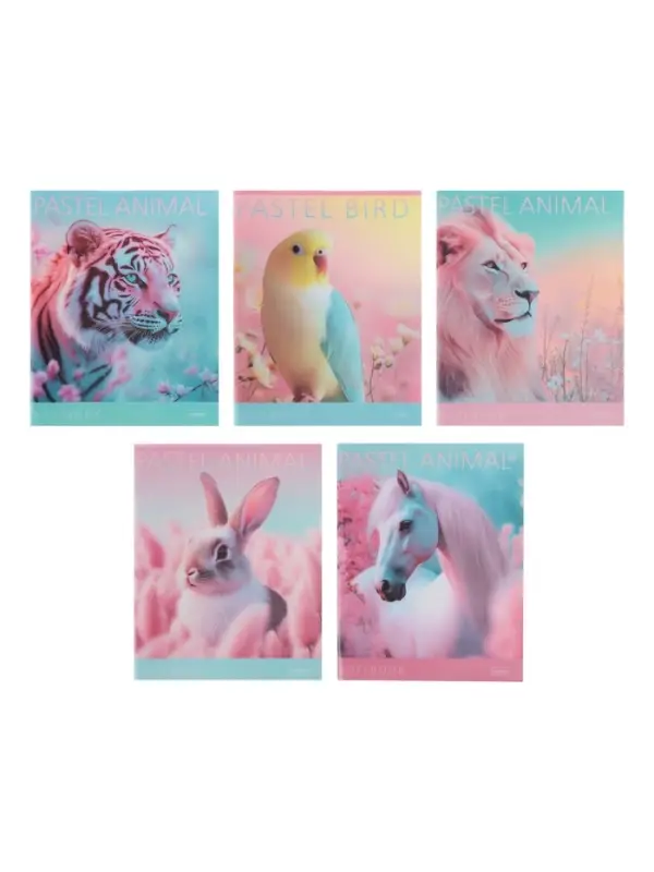 Тетрадь 96л кл Hatber "Pastel Animals", пласт обл с печатью, 60-65г/м&sup2; 5В МИКС