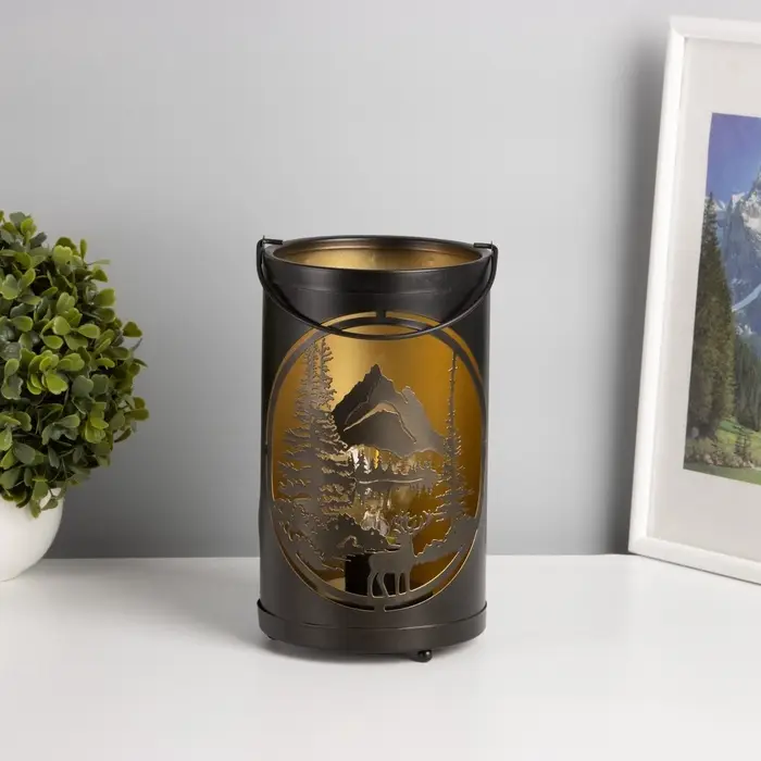 Фигурка светящаяся RISALUX &laquo;Закат в лесу&raquo;, LED-ночник, 3&times;ААА, чёрный, 12&times;12&times;20.5 см