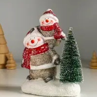Сувенир керамика свет "Два снеговичка у ёлочки" 12х7,5х15,5 см