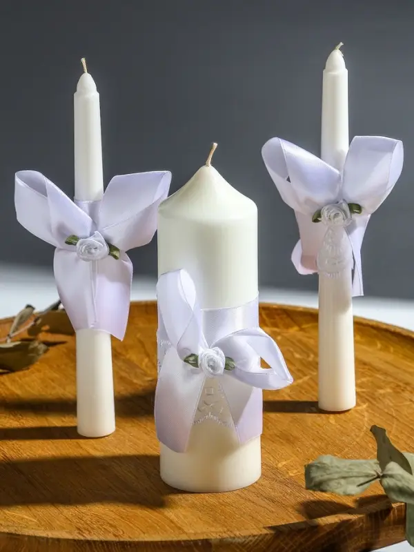 Свечи свадебные  Свечи свадебные "Пышный" набор 3 шт (16 см + 2 шт по 18 см), белый