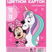 Цветной картон гофрированный, А4, 12 листов, 12 цветов, немелованный, двусторонний, в папке, 230 г/м&sup2;, &laquo;Мышка и единорог&raquo;