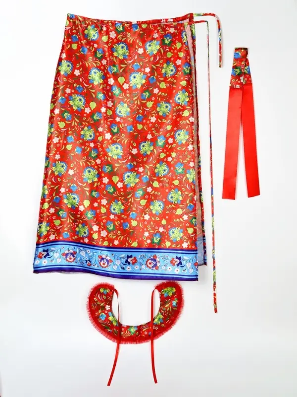 Карнавальный набор "Народная краса" юбка р-р 40-48, воротник, повязка, цвет красный