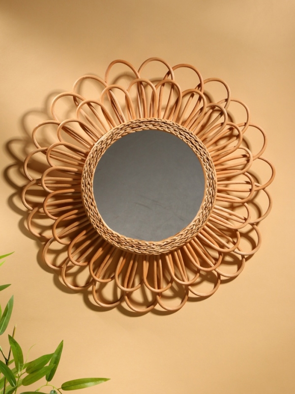 Зеркало настенное, 60×60×3 см, ротанг