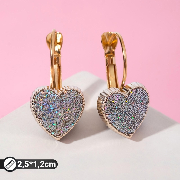 Серьги ассорти «Сердца» блёстки, цвет серебро в золоте Серьги ассорти «Сердца» блёстки, цвет серебро в золоте