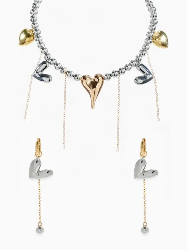 Набор 2 предмета: колье, серьги Набор 2 предмета: колье, серьги "Сердце" любовь, цветной