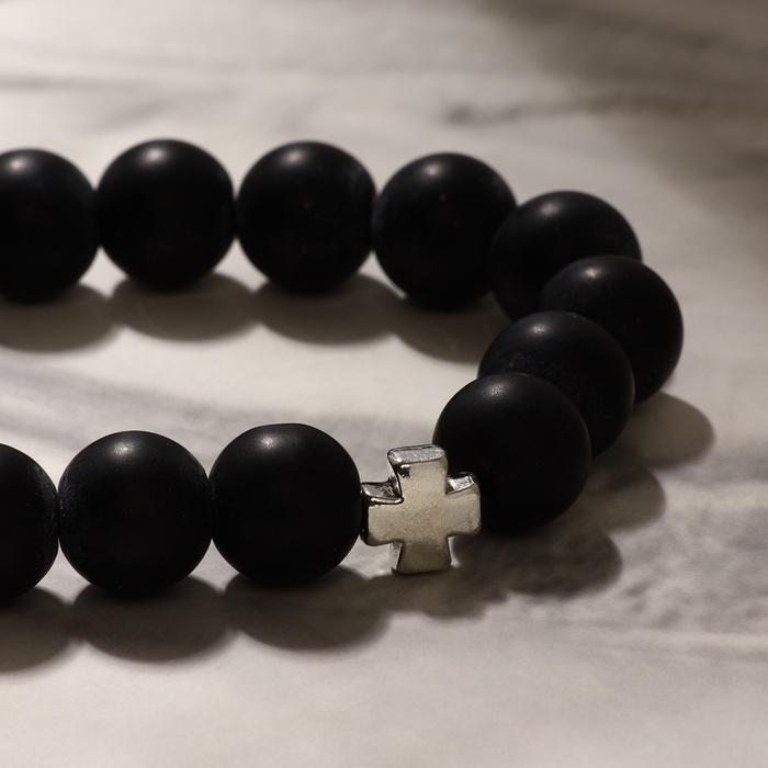 Чётки - браслет шар №10 «Шунгит» 19 бусин с крестиком Чётки - браслет шар №10 «Шунгит» 19 бусин с крестиком