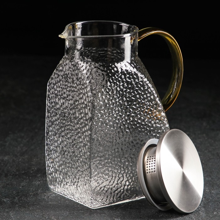 Кувшин для воды стеклянный с металлической крышкой «Сара», 1,4 л, 15,5×9×20 см Кувшин для воды стеклянный с металлической крышкой «Сара», 1,4 л, 15,5×9×20 см