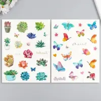 Переводные тату на тело цветные «Бабочки. Суккуленты», 24×14.5 см, МИКС