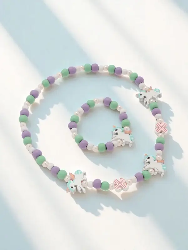 Набор детских украшений Выбражулька &laquo;Единорог&raquo;, 2 предмета: бусы, браслет, разноцветный
