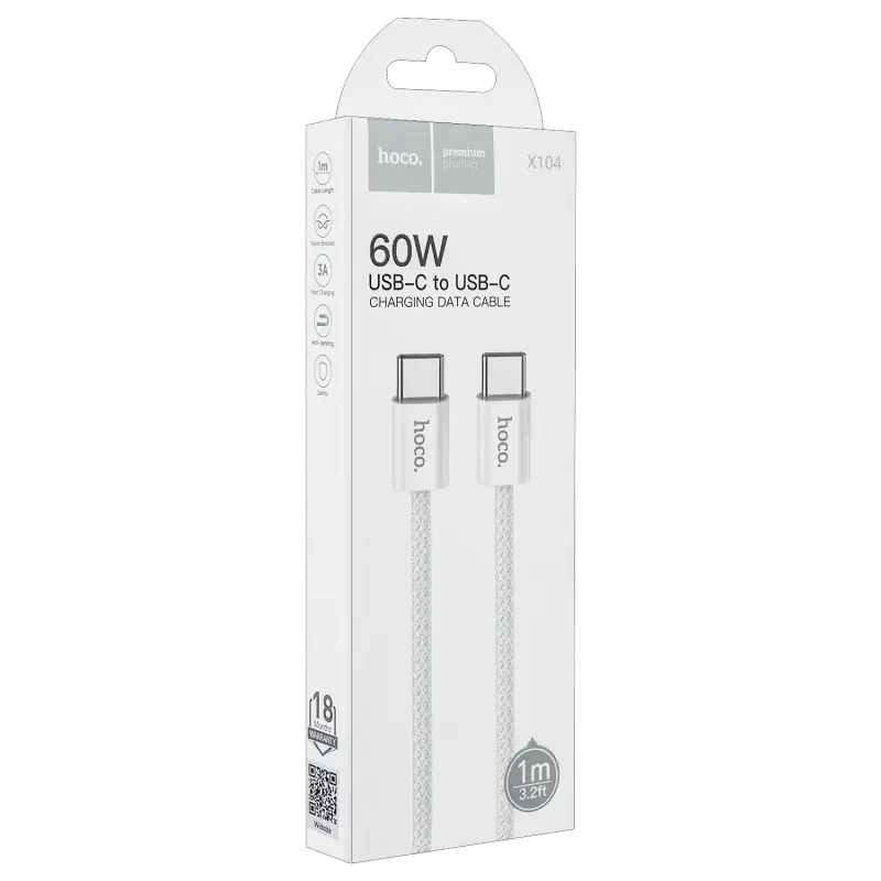 Кабель X104 Type-C на Type-C 1M 60W HOCO белый