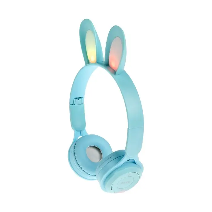 Наушники детские, беспроводные, накладные, с ушками зайца, Y08R, Bluetooth 5.1, с микрофоном, с подсветкой, 400 мАч, синий