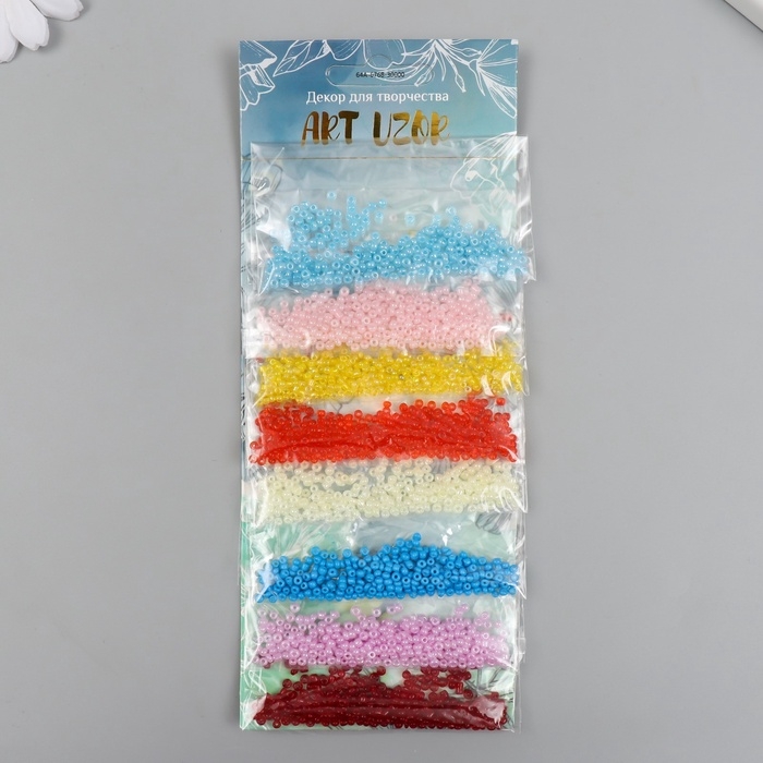 Бисер круглый размер 12/0 "Разноцветный" 8 цветов х 5 грамм 20х8 см