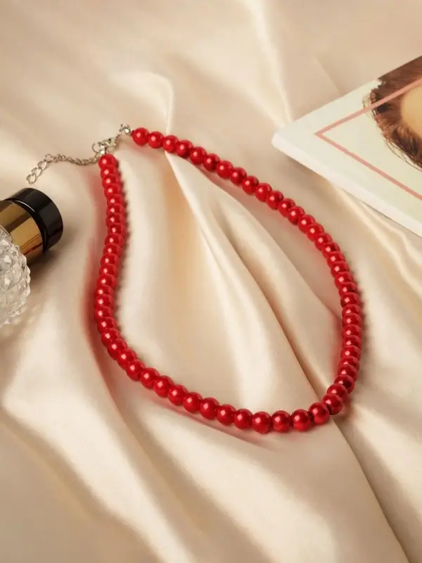 Бусы нить, шар №8, красные, L=43 см