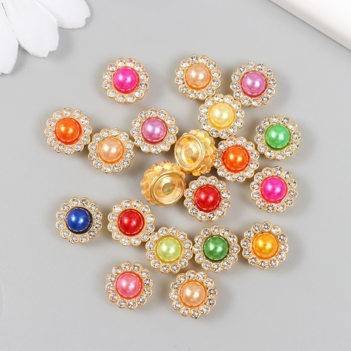 Декор для творчества пластик Декор для творчества пластик "Цветок-жемчужина цветные кристаллы" набор 20 шт 1,2х1,2 см