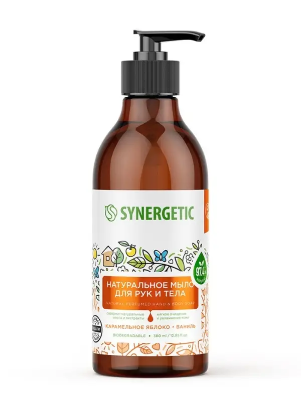 Жидкое мыло Synergetic &laquo;Карамельное яблоко и ваниль&raquo;, для рук и тела, 380 мл