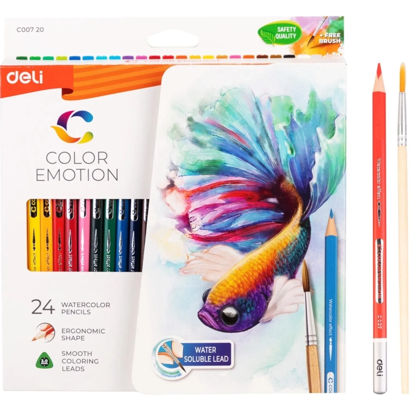 Карандаши акварельные Deli Color Emotion липа 24 цв/наб EC00720