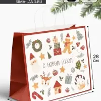 Пакет подарочный &laquo;Новогодние мечты&raquo;, белый крафт, 32&times;28&times;15 см