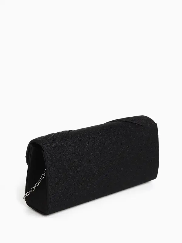 Сумка-клатч женская вечерняя на магните, на длинной цепочке, с декоративной пряжкой, блестящая, чёрная