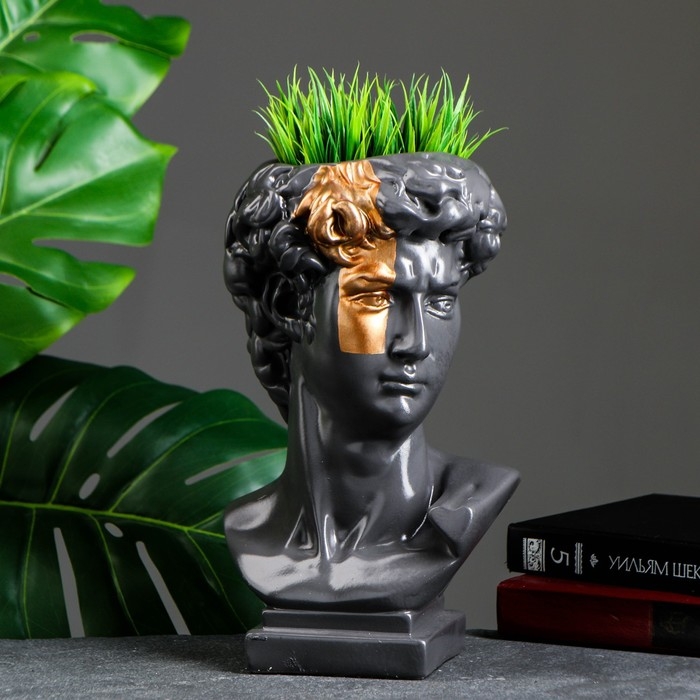 Кашпо - органайзер  Кашпо - органайзер "Бюст Давида" большой, серый, бронза, 28см