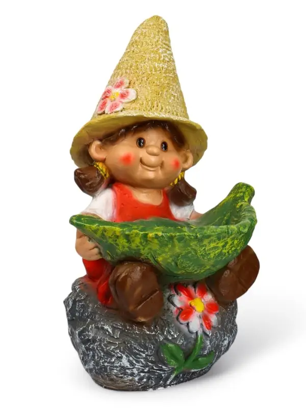 Садовая фигура из полистоуна &laquo;Девочка на камне с листом&raquo;, 48&times;29&times;27 см