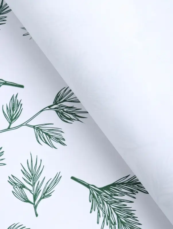 Бумага упаковочная крафт, "Еловые веточки", на белом 75гр/м&sup2; 0,72 х 10 м