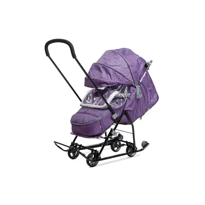 Санки - коляска «Наши детки 6», чехол для ног, муфта, сумка, баклажановый с полосками Санки - коляска «Наши детки 6», чехол для ног, муфта, сумка, баклажановый с полосками