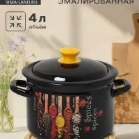 Кастрюля эмалированная &laquo;Карри&raquo;, 4 л, d=21.3 см, с крышкой, чёрная