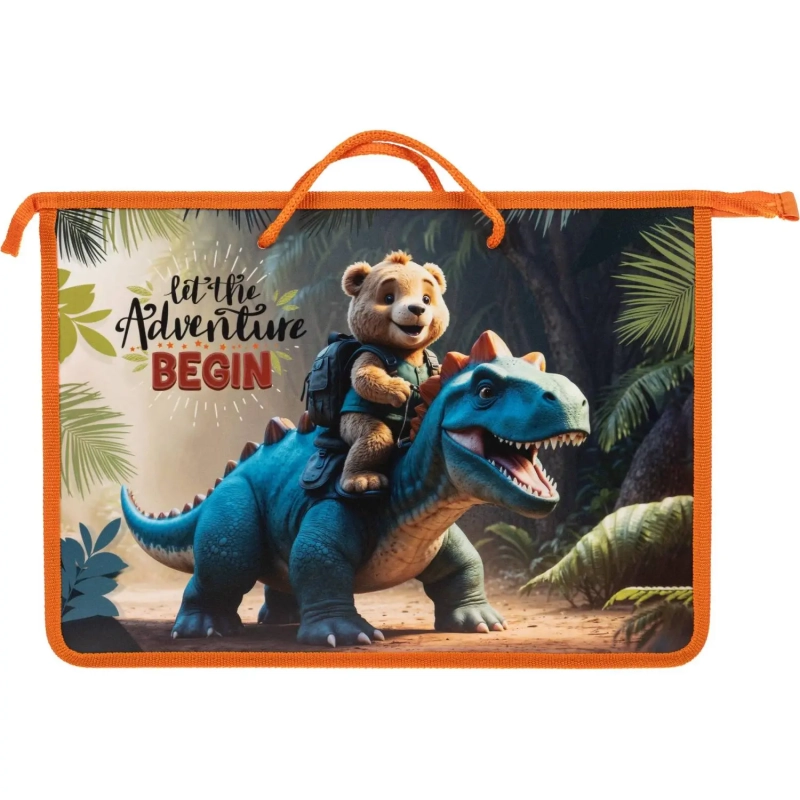 Папка для тетрадей Дино и медвежонок А4 на молнии с ручками,,45мм, 88441