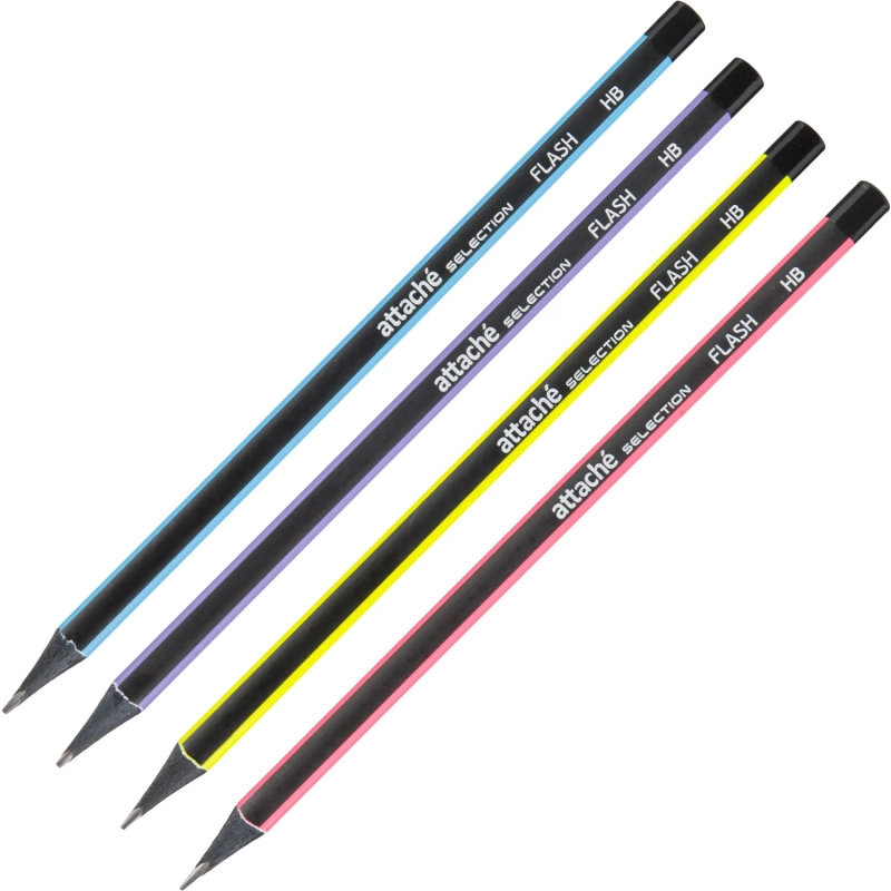 Карандаш чернографитный Flash HB б/ласт черн.дерево ассор