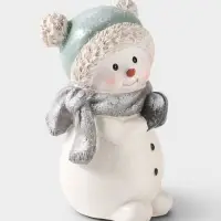 Фигурка новогодняя &laquo;Снеговик румяный, в шапке с бомбошками&raquo;, полистоун, с блёстками, 14.5&times;9.5&times;18 см
