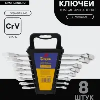 Набор ключей комбинированных в холдере ТУНДРА, CrV, зеркальные, 8 - 19 мм, 8 шт.