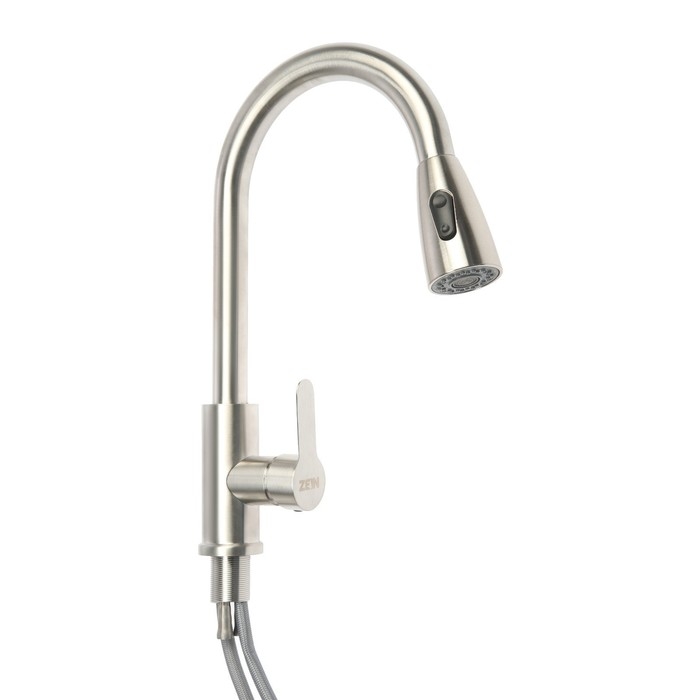 Смеситель для кухни ZEIN Z2940, выдвижной излив, 2 режима, картридж 35 мм, нерж.сталь, сатин Смеситель для кухни ZEIN Z2940, выдвижной излив, 2 режима, картридж 35 мм, нерж.сталь, сатин