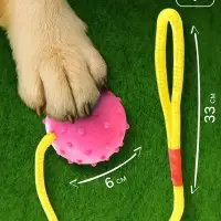 Игрушка для собак, мяч на веревке, 6 см, розовая, жёлтая