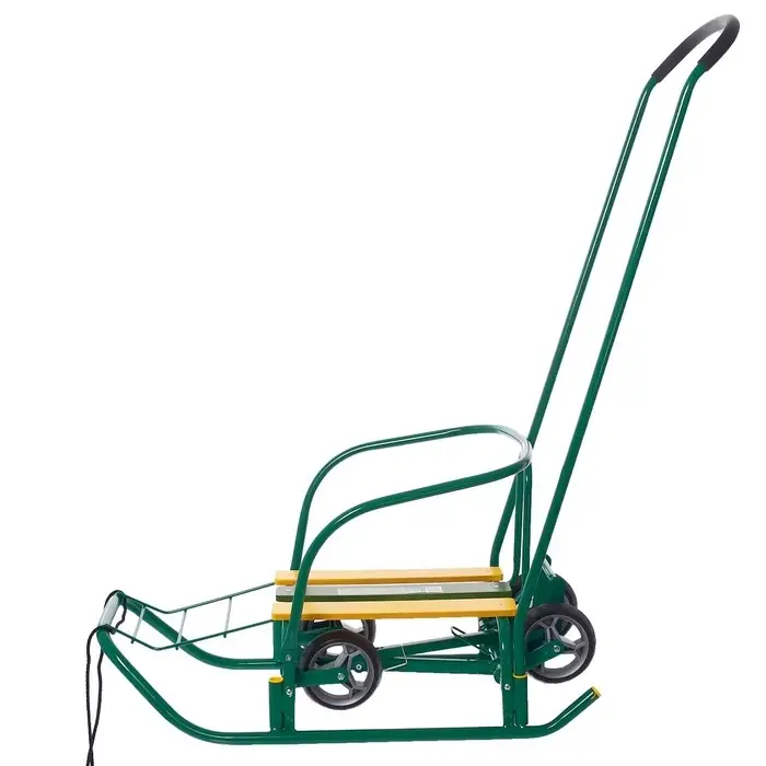 Санки детские с колёсами &laquo;Ветерок 7 универсал&raquo;, с ручкой, цвет зелёный
