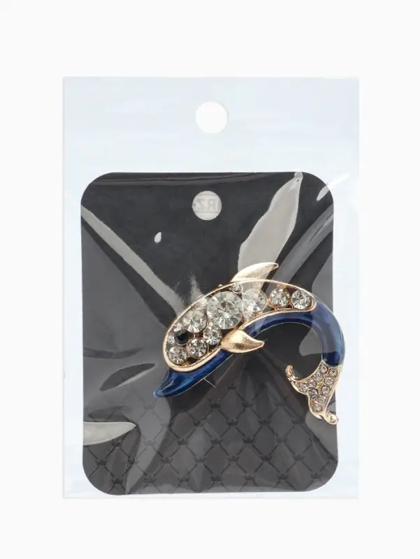 Брошь &laquo;Дельфин&raquo;, бело-синяя в золоте