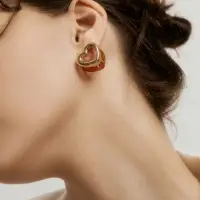 Серьги &laquo;Сердце двойное&raquo;, коричневые в золоте