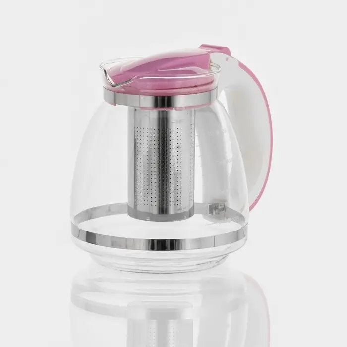 Заварочный чайник, 1.5 л, с металлическим ситом, стекло, МИКС